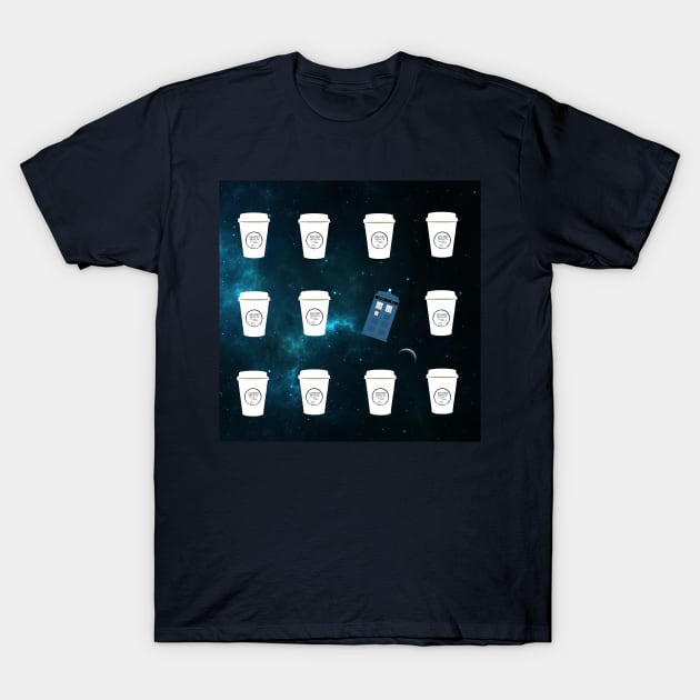 Doctor Who's Tardis Lost in a Sea of Coffee Cups T-Shirt by heatheranneworld